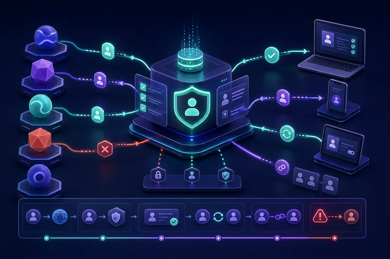 Illustration of users signing into an application through multiple secure identity providers